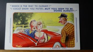 Bamforth Comic Postcard: Big Boobs,  Vintage Sports Motor Car & Motoring Theme