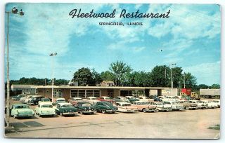 Postcard Il Springfield Fleetwood Restaurant Route 66 1950 