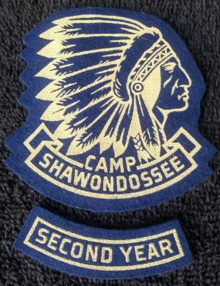Boy Scout Camp Shawondossee Felt Patch W/ Second Year Patch / Exc Cond