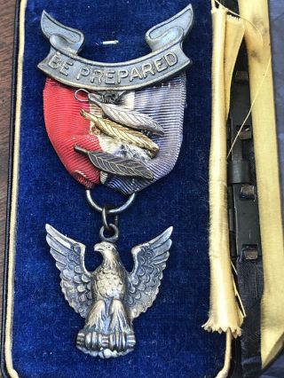 Boy Scouts Of America Sterling Silver Robbins Type 3 1933 - 1955 Eagle Medal Palms