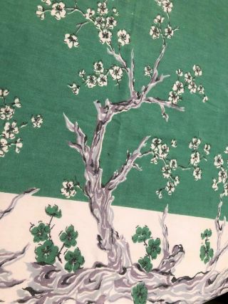 Vintage Retro Oriental Tree Of Life Cotton Tablecloth Green & Gray 52 " X60 "