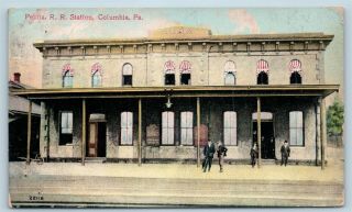 Postcard Pa Columbia Pennsylvania Railroad Station Depot 1908 View S14