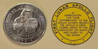 Apollo 8 Postal Cover - Ksc 12/21/1988,  Medallion Made With Metal Flown On Mission