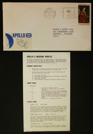APOLLO 8 POSTAL COVER - KSC 12/21/1988,  MEDALLION MADE WITH METAL FLOWN ON MISSION 3