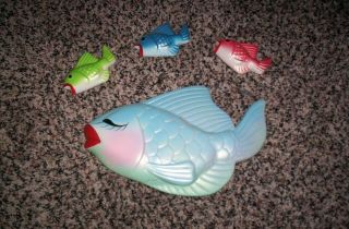 Vintage Miller Studio Chalkware Fish Family Hanging Wall Plaques