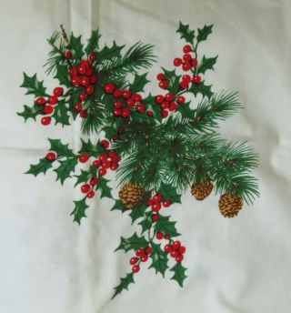 Vintage Wilendure Cotton Christmas Holly And Pine Tablecloth 62 " X 100 "