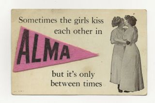1910s Risque Lesbian Sometimes The Girls Kiss Each Other Postcard 251