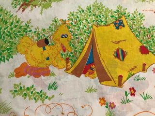 Vintage Sesame Street Camp Twin Bed Flat Sheet Muppets Camping Oscar Marlborough 4
