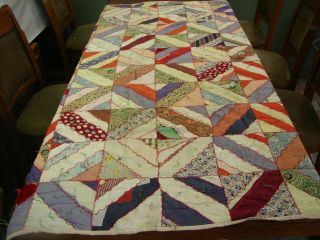Vintage Crazy Quilt Pieced Embroidered Top Satin Silk Wool & Floral 64 " X 80 "