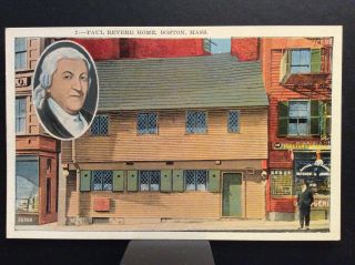 Paul Revere Home Boston Mass North St Vintage Postcard Unposted Color Portrait