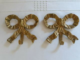 Set Of 2 Vintage Solid Brass Ribbon/bow Wall Hooks