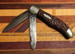 Vnt.  F.  A.  Bower 75 Folding Hunter Knife,  Carbon Blade,  Stag Horn Handle Germany