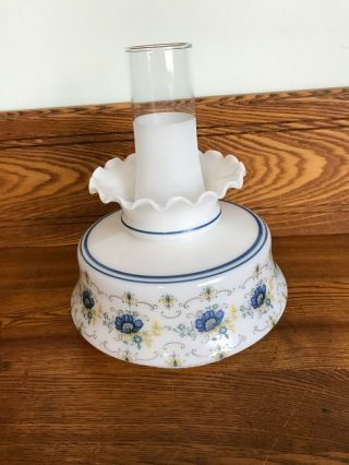 Quoizel Abigail Adams Blue Floral Milk Glass Hurricane Lamp Shade 6 3/4 " Fitter