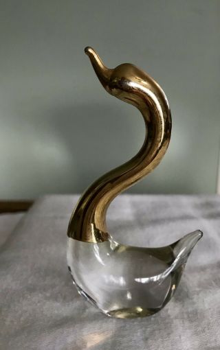Vintage Glass And Brass Penco Swan/bird Figure Small 3.  5 " Tall