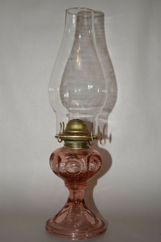 Vintage Pink Glass Oil Lamp Chimney Eagle Burner No Wick 13 1/2 " Total Height