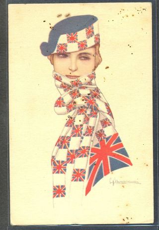 Qa109 Art Deco A/s Nanni High Fashion Lady Fancy Hat Flag Scarf Union Jack