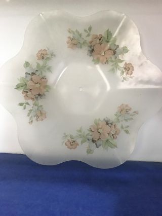 Vintage Antique Art Deco Opaque Frosted Floral Glass Ceiling 17” Light Shade