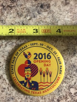 State Fair Of Texas 2016 Opening Day Pin - Back Button - Big Tex & Corny Dogs