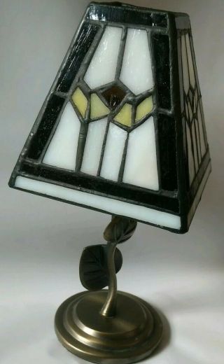 Tiffany Style Lamp Shade Tea Light Candle Art Deco Stained Glass Vtg Black White