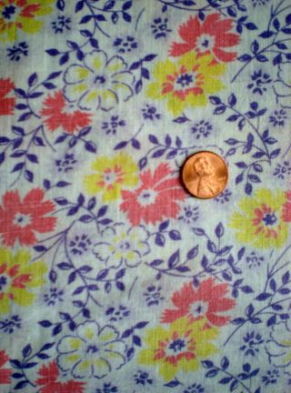 FLORAL Intact Vtg FEEDSACK Quilt Sewing Doll Clothes Craft Orange YellowPurple 2