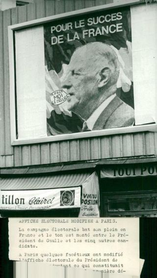 Charles De Gaulle Presidential Election Poster - Vintage Photo