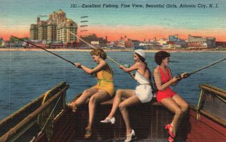 Atlantic City,  Nj,  Fishing,  Fine View,  Girls,  Postcard G1697