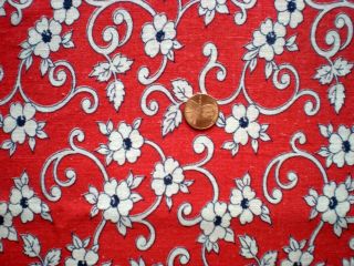 FLORAL on RED Full Vtg FEEDSACK Quilt Doll Clothes Sewing Craft 2