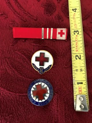 Vintage Red Cross Pins - Enameled Pins And Uniform Bar