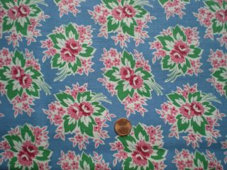 Floral Full Vtg Feedsack Quilt Doll Clothes Sewing Craft Fabric Blue Pink Green