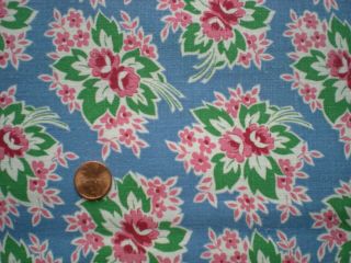 FLORAL Full Vtg FEEDSACK Quilt Doll Clothes Sewing Craft Fabric Blue Pink Green 2