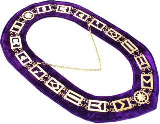 Masonic Collar Regalia Master Mason Purple Backing Gold Metal Chain Dmr - 400gp