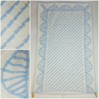 Vintage Chenille Bedspread Crib Throw Cutter Quilt Fabric 40 " X 64 " Blue White