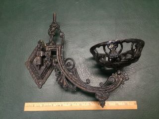 Antique Victorian Ornate Cast Iron Oil Lamp Holder Sconce Bracket Swivel Arm