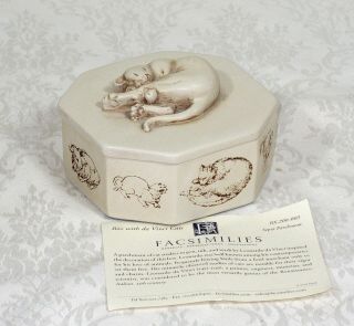 Facsimilies Trinket Box With Da Vinci Cats On 8 Sides And Top Lid Sculpture 4 "