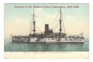 U.  S.  S.  Texas At Anchor In Long Island Sound York Vintage Postcard An9
