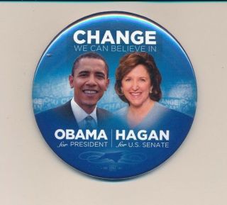 2008 Kay Hagan For Us Senate & Obama For President 3 " Cello North Carolina Nc