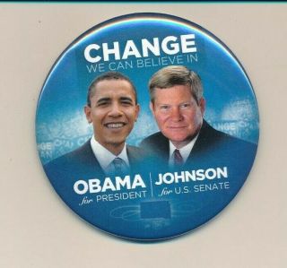 2008 Obama For President Johnson Us Senate 3 " Cello South Dakota Sd Button