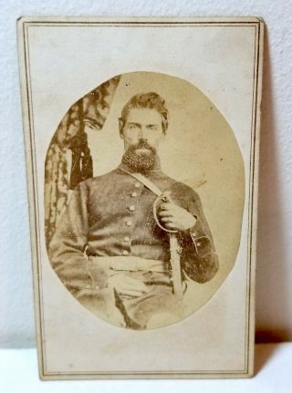 1860s Union Army Civil War Soldier With Sword,  Kankakee,  Illinois,  Cdv Photo