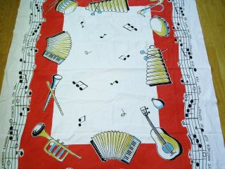 Vintage California Hand Prints Music Notes Instruments Songs Table Cloth