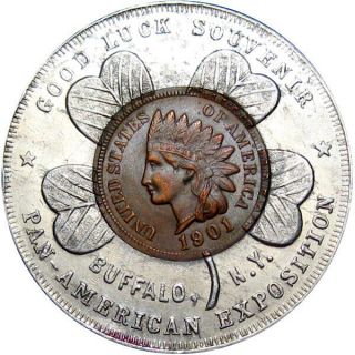 1901 Encased Indian Head Cent Buffalo York Pan American Expo World 