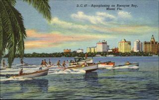 Biscayne Bay Miami Florida Fl Aquaplaning Skiing 1940s