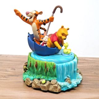 Disney Store Winnie The Pooh & Friends Floating In Umbrella Spinning Music Box