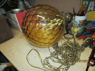 Vintage Midcentury Modern Op Art Pale Amber Quilt Glass Hanging Swag Lamp