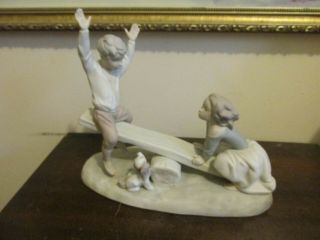 Nao By Lladro Spain Porcelain Figurine Girl & Boy On Seesaw Dog 4867 Matt