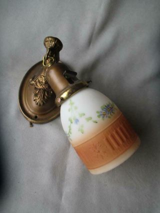 Vintage Wall Sconce Light W/ Hand Painted Shade