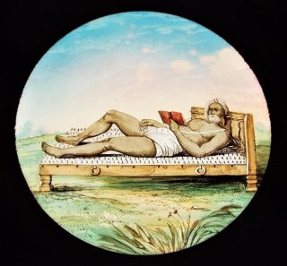Magic Lantern Slide Laying On A Bed Of Nails Antique Wooden Framed C1875