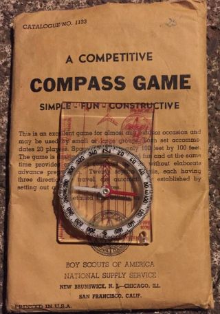 Vtg Official Boy Scout Compass And Game No.  1133 Orig.  Made In Sweden/usa