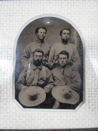 Antique 1800s American Military Photo Tintype Of 4 Military Soldiers