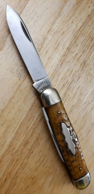 Vintage Miller Bros Knife/ Jigged Bone Equal End Jack Pocket Knife/ Meriden Usa