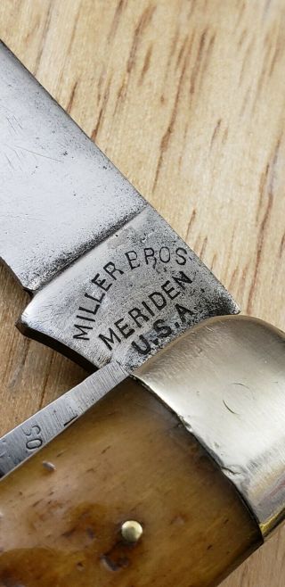 Vintage Miller Bros Knife/ Jigged Bone Equal End Jack Pocket Knife/ Meriden USA 3